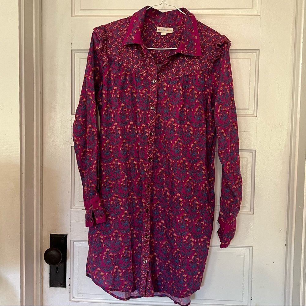 Roller Rabbit Augusta Darya Magenta Lightweight Tunic Cotton Shirt Dress XS